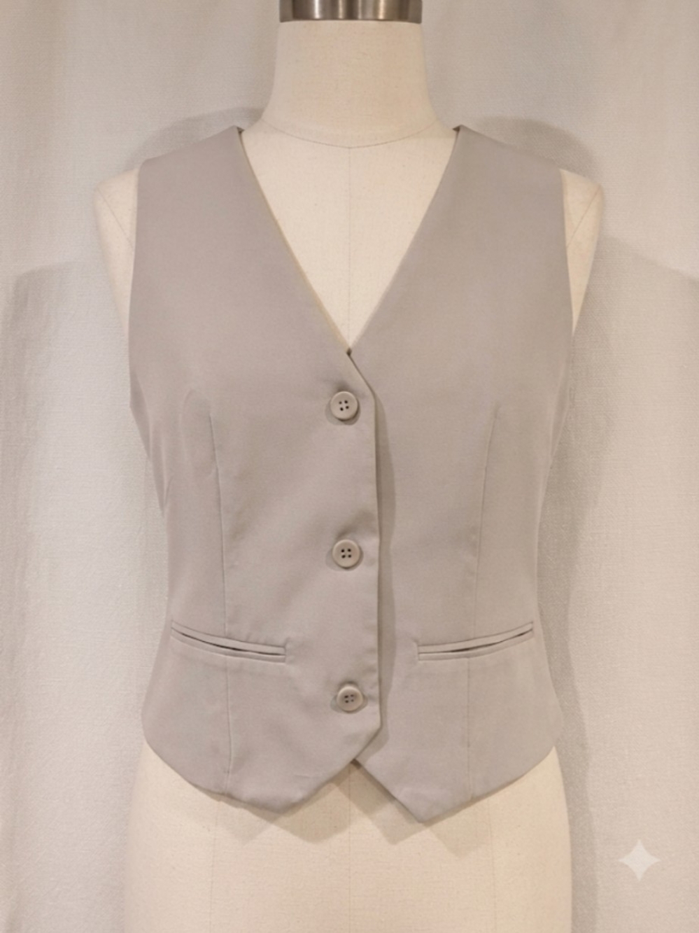 Classic Sleeveless V-Neck Vest - Light Beige
